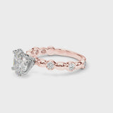 Rose gold Oval Solitaire Bezel-Set Diamond Ring with Beaded Band and Four-Prong Setting
