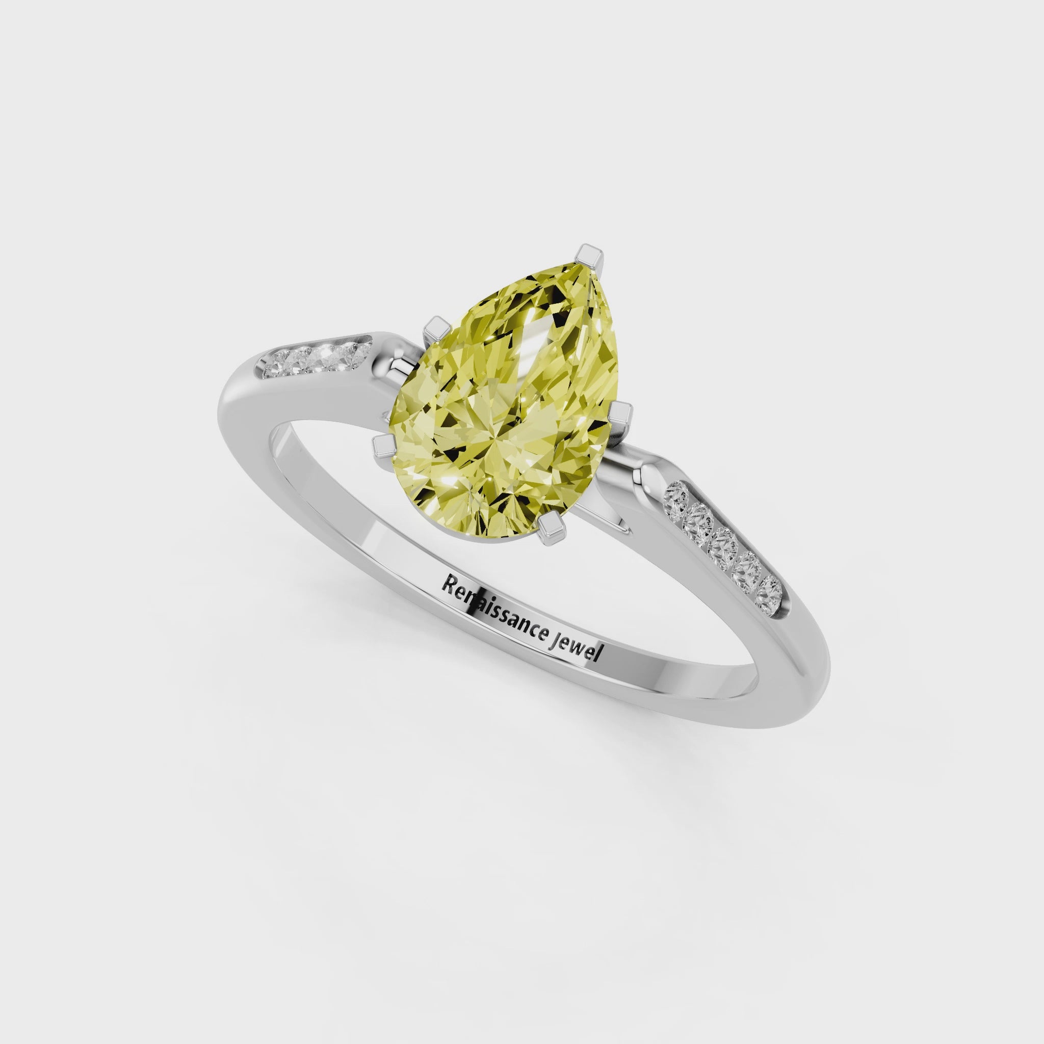 White gold Fancy Yellow Pear  Cut Channel Set Solitaire Engagement Ring with Four-Prong Setting_127