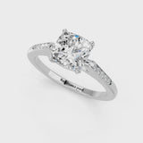 White gold Cushion Cut Channel Set Solitaire Engagement Ring with Four-Prong Setting