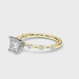 Yellow gold Princess Solitaire Diamond Ring with Bezel Set Side Stones and Prong Setting