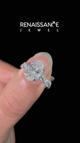Silver Oval Solitaire Twisted Pave Band with Four-Prong Setting
