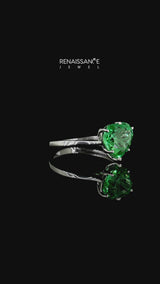 Silver Heart Cut Peridot Solitaire Ring with Flower Prong Setting and Classic Band