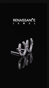 Silver Baguette and Round Diamond Horseshoe Stud Earrings