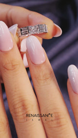 Silver Channel Set Round and Baguette Diamond Anniversary Band with Prong Setting