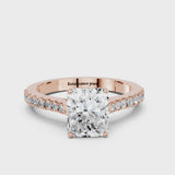 Rose gold Radiant Cut Solitaire Diamond Engagement Ring with Pave Band and Four-Prong Setting
