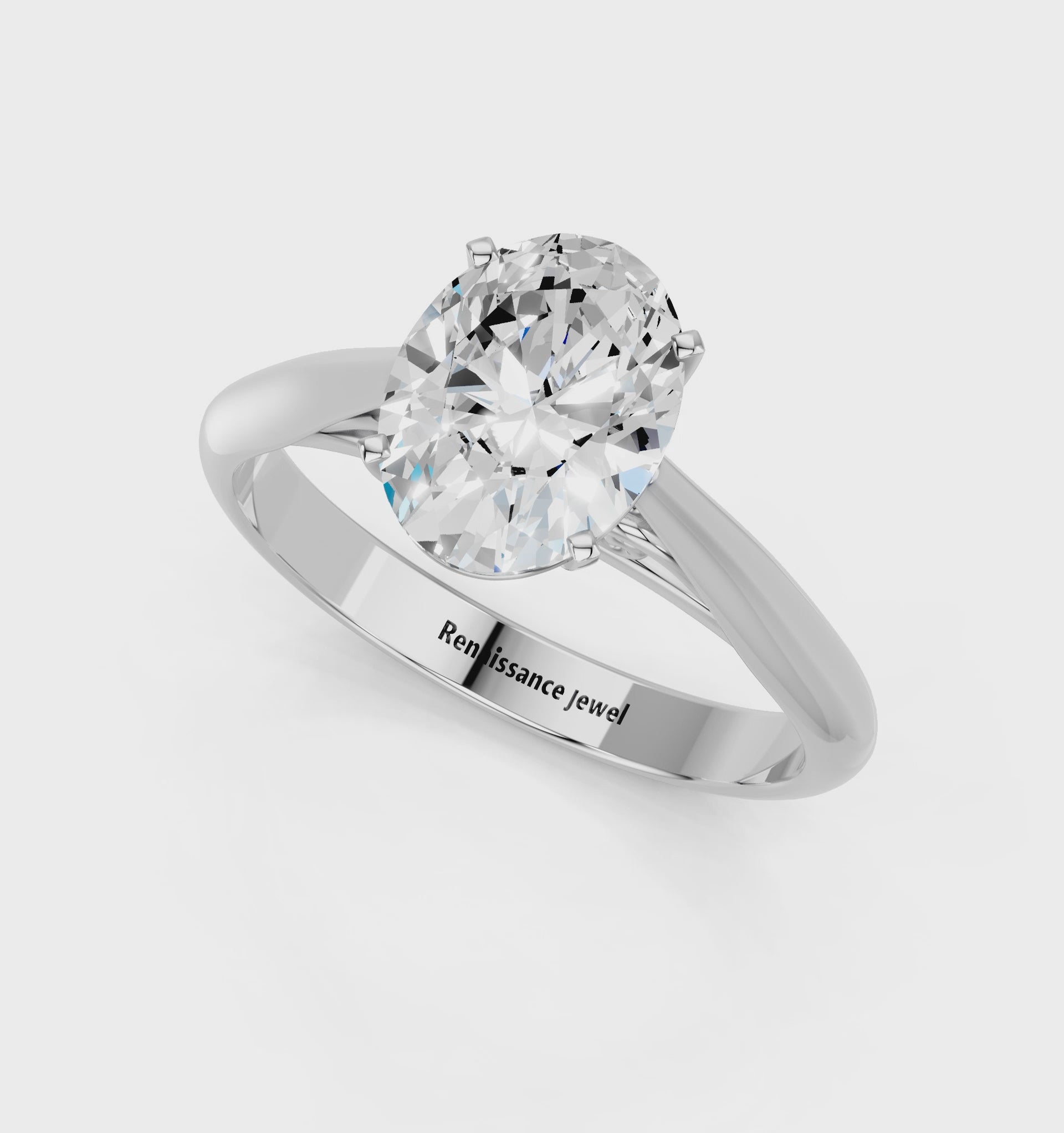 White gold Oval Solitaire Diamond Engagement Ring with Cathedral Setting and Four-Prong Mount on a Classic Band_70