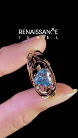 Rose gold Fancy Blue Heart Cut Diamond Leaf-Inspired Engagement Ring with Round Accents and Prong Setting