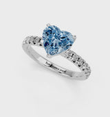 Silver Fancy Blue Heart  Solitaire Pave Diamond Engagement Ring with Four-Prong Setting