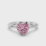 Silver Fancy Pink Heart Cut Diamond Solitaire Ring with Six-Prong Setting and Classic Band