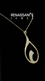 Yellow Gold Round Laboratory-Grown Diamond Pave Twist Open Teardrop Pendant Necklace