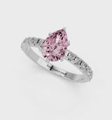 Platinum Fancy Pink Pear Cut Diamond Solitaire Pavé Band with Four-Prong Setting