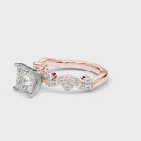 Rose gold Princess Cut Solitaire Diamond Twisted Band with Pave Setting