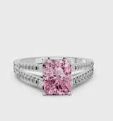 Platinum Fancy Pink Radiant Cut Diamond Solitaire Engagement Ring with Split Shank Pavé Band