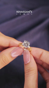 Yellow gold Round Solitaire Milgrain Engagement Ring with Filigree Band and Four-Prong Setting