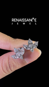 White gold Marquise Cluster Stud Earrings with Round Prong Setting