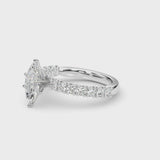 Silver Marquise Cut Diamond Pavé Band Solitaire Ring with Prong Setting