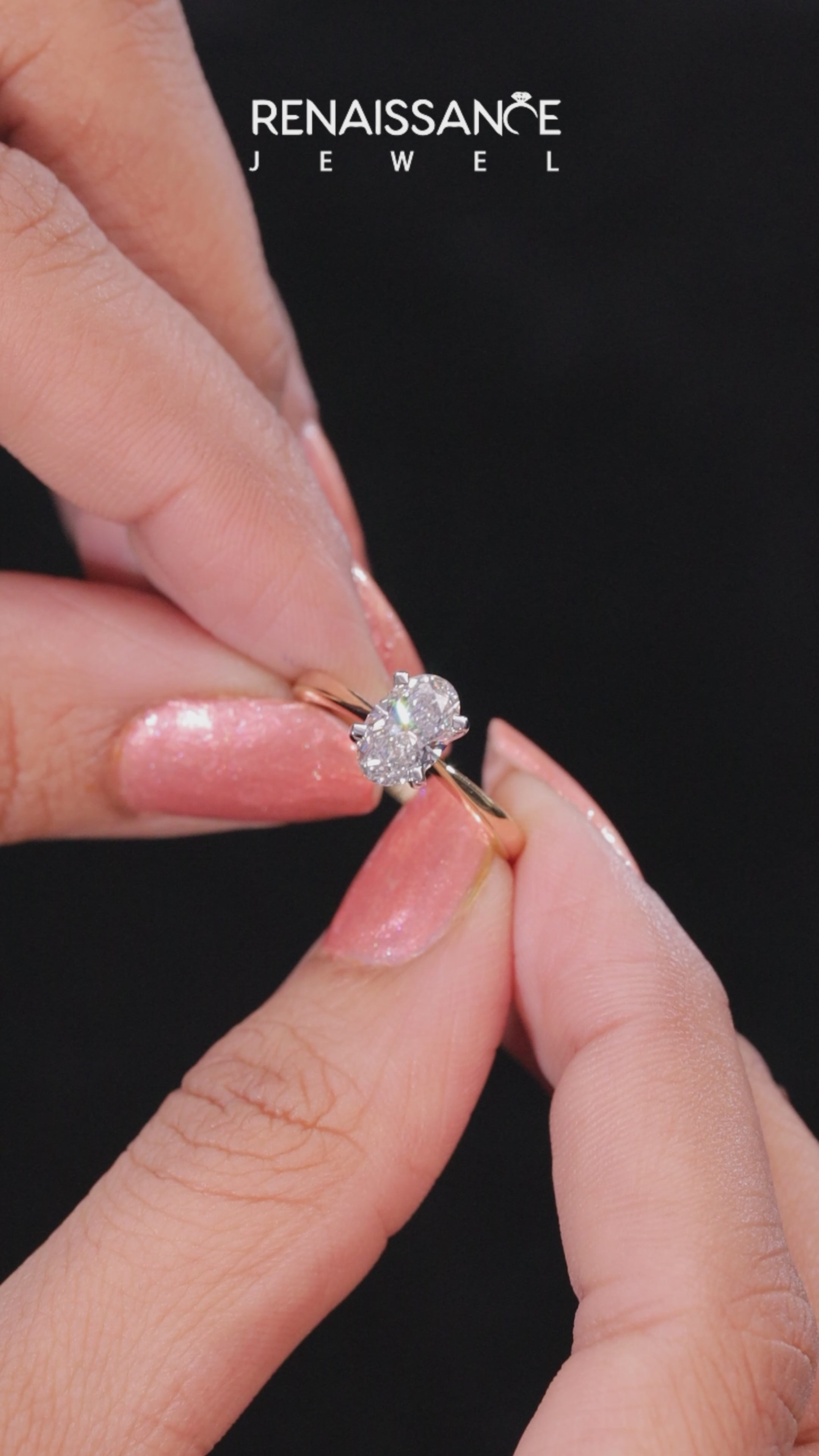 Yellow gold Oval Solitaire Engagement Ring with Classic Band and Four-Prong Setting 3