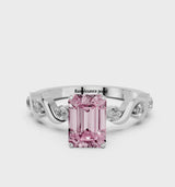 White gold Fancy Pink Emerald  Solitaire Twisted Band with Prong Setting