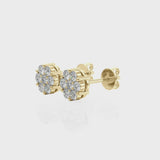 Yellow gold Cluster Round Diamond Stud Earrings with Prong Setting