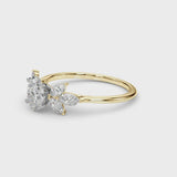 Yellow gold Oval Diamond Floral Cluster Ring with Marquise Side Stones and Six-Prong Solitaire Setting