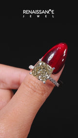 White gold Fancy Green Cushion Cut Diamond Solitaire Ring with Round  Pavé Band and Four-Prong Setting