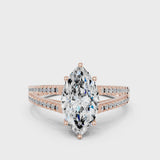 Rose gold Marquise Cut Diamond Solitaire Engagement Ring with Split Shank Pavé Band
