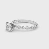 White gold Heart Cut Diamond Ring with Marquise and Round  Side Stones and Four-Prong Setting