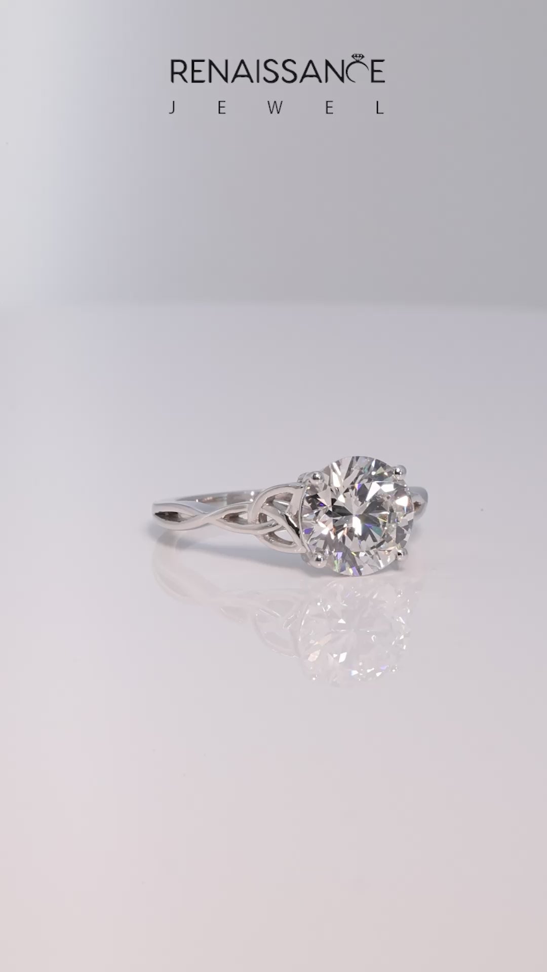 Silver Round Solitaire Celtic Knot Engagement Ring with Four-Prong Setting_35