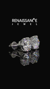 Silver Round Diamond Six Prong Flower Petal Solitaire Stud Earrings