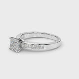 White gold Cushion Solitaire Diamond Ring with Channel-Set Band and Four-Prong Setting