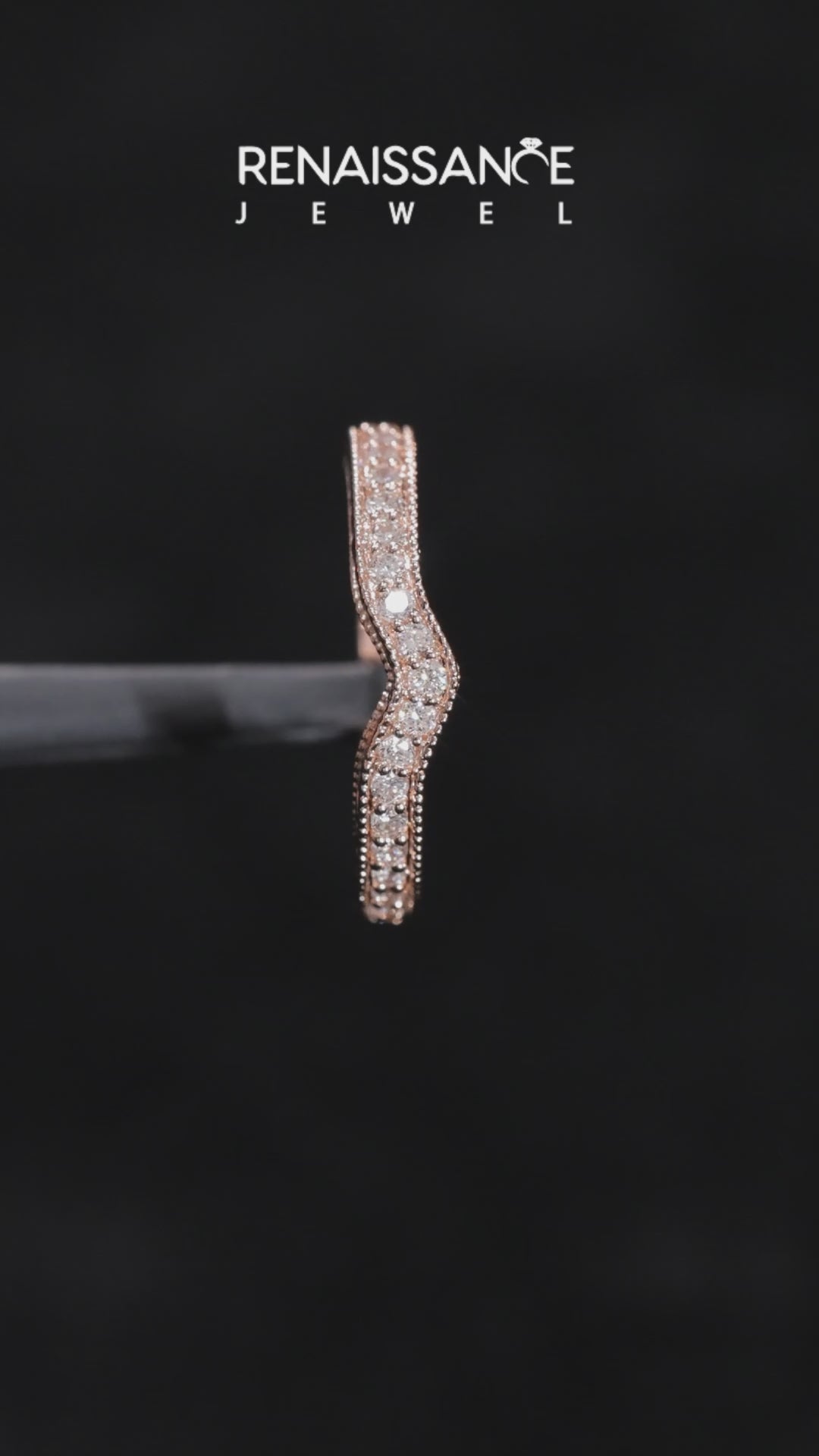 Rose gold Pave Round Diamond Curved Milgrain Band_2