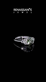 White gold Fancy Green Round Cut Brilliant Diamond Cluster Accent Solitaire Ring with Prong Setting