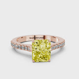 Rose gold Fancy Yellow Radiant  Cut Solitaire Diamond Engagement Ring with Pave Band and Four-Prong Setting