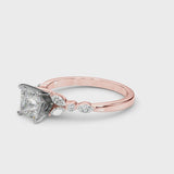 Rose gold Princess Cut Diamond Solitaire Ring with Side Stones and Four-Prong Setting