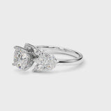 White gold Cushion Diamond Cluster Leaf Design Ring with Prong Setting