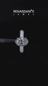 White gold Cushion Diamond Solitaire Ring with Prong Setting and Pavé Band