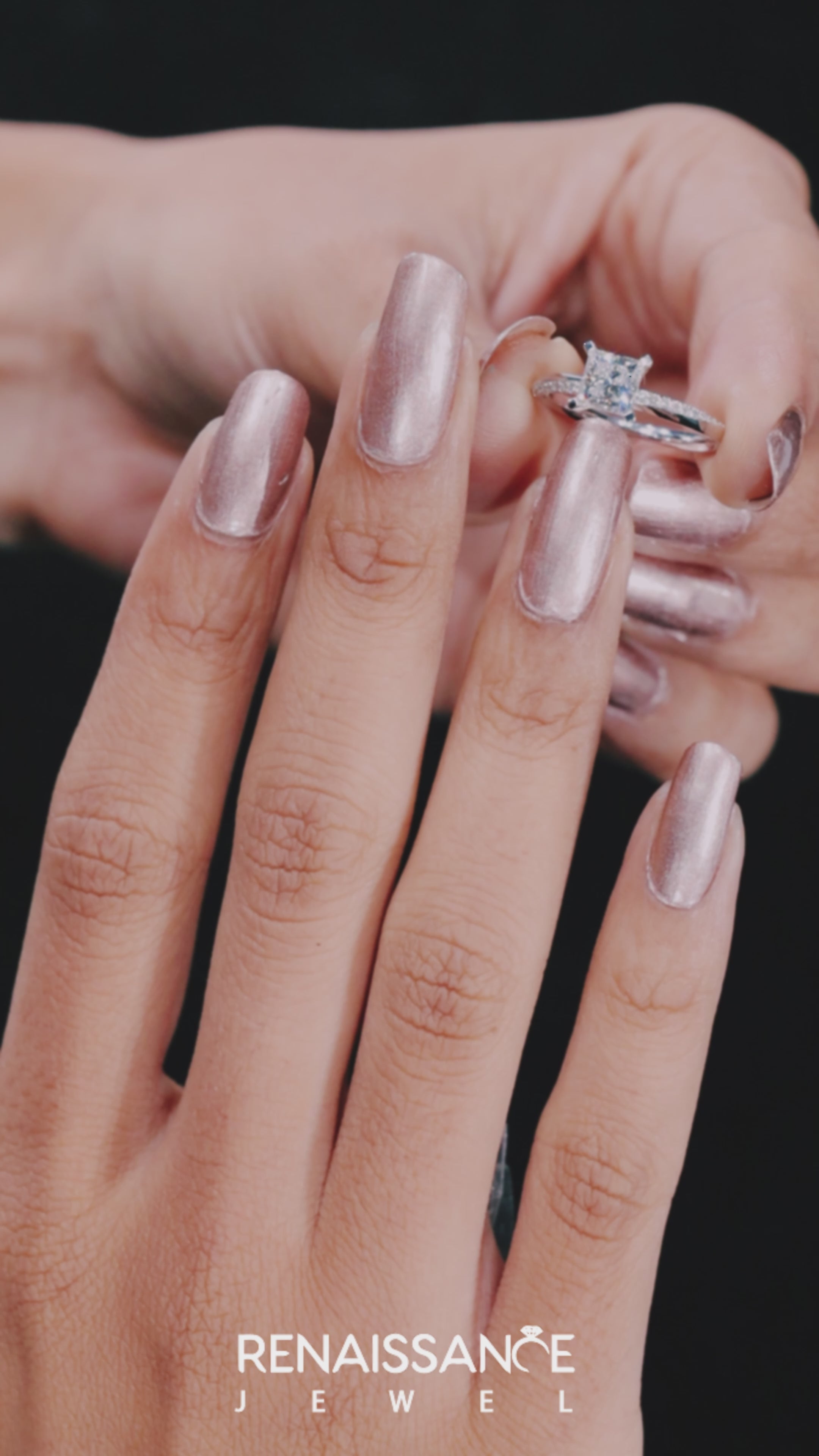 Silver Princess Solitaire Diamond Engagement Ring with Side Stone Accents and Four-Prong Setting 3