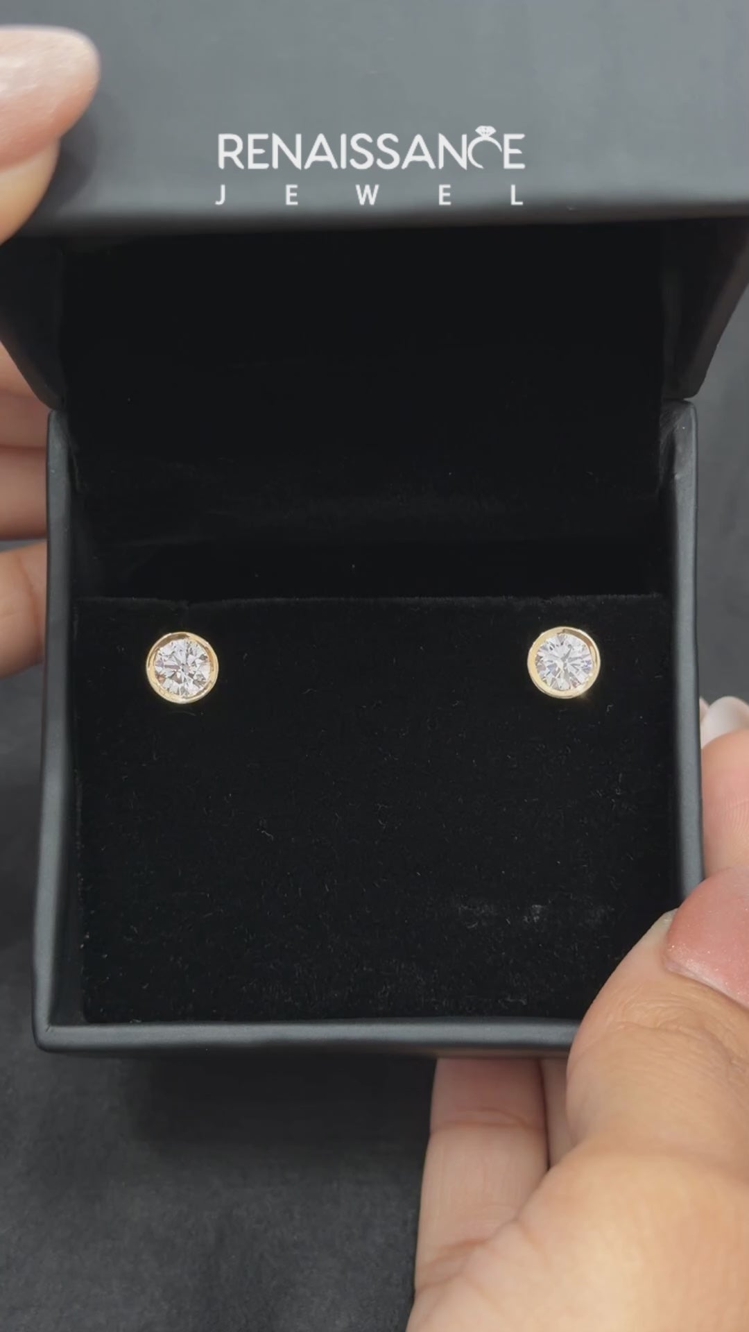 Yellow gold Bezel Set Round Diamond Stud Earrings with Push Back_12