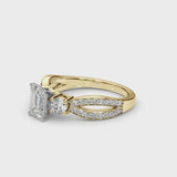 Yellow gold Three-Stone Emerald Cut Diamond Twist Band with Prong Setting