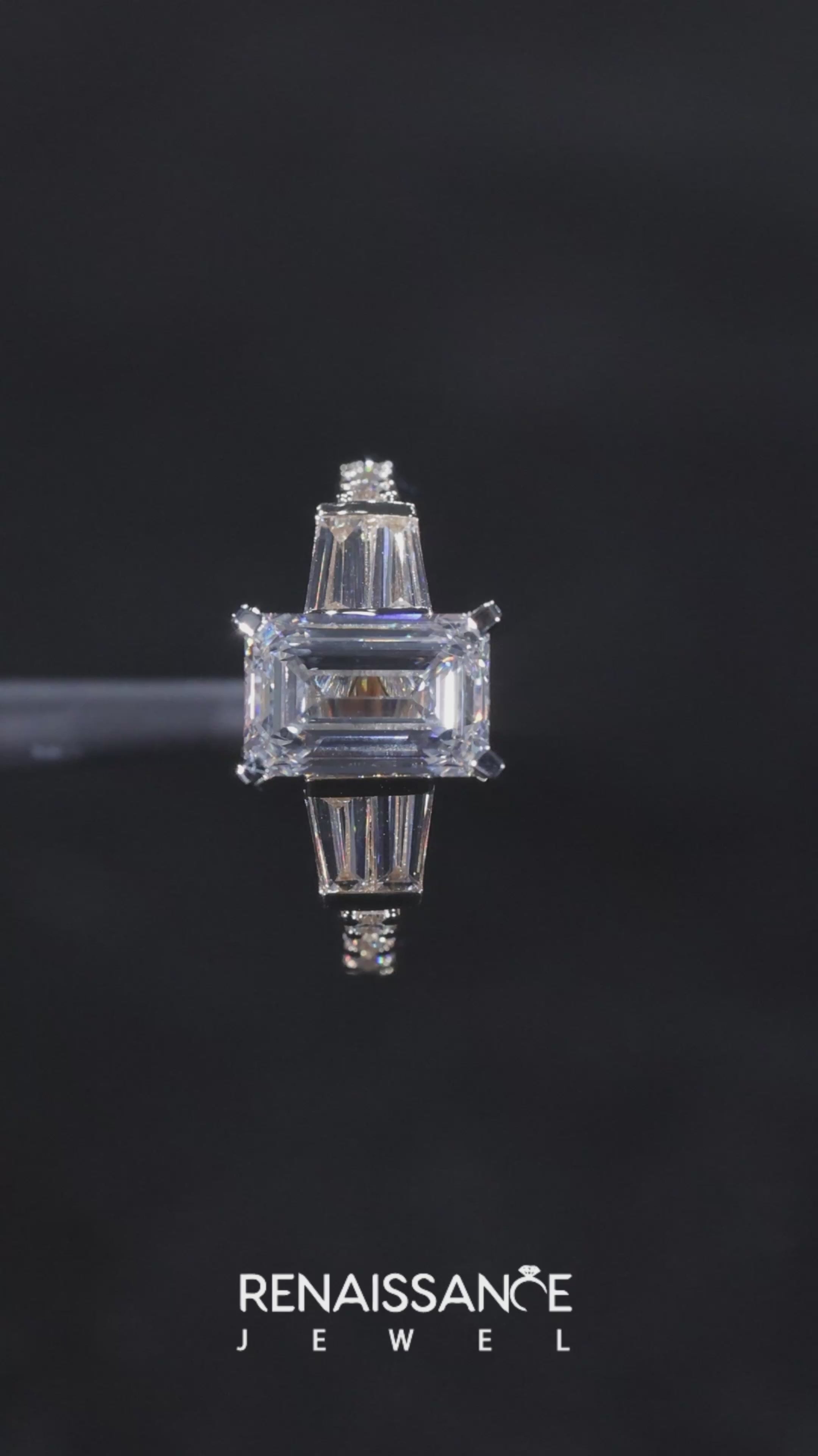 Yellow gold Emerald Solitaire Baguette Side Stone Channel Set Engagement Ring 6