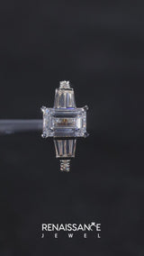 Yellow gold Emerald Cut Diamond Engagement Ring with Baguette Side Stones and Channel Set Band