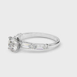 White gold Heart Cut Diamond Solitaire with Side Baguettes and Channel Set Band
