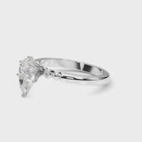 Silver Pear Solitaire Beaded Band with Four-Prong Setting