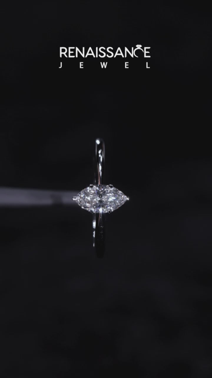 White gold Marquise Solitaire Engagement Ring with Classic Band and Four-Prong Setting 4