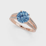 Rose gold Fancy Blue Round Cut Diamond Solitaire Engagement Ring with Split Shank Pavé Band