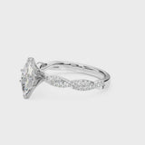 White gold Marquise Solitaire Twisted Pave Band with Four-Prong Setting