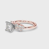Rose gold Princess Cluster Diamond Engagement Ring with Pavé Band and Four-Prong Setting