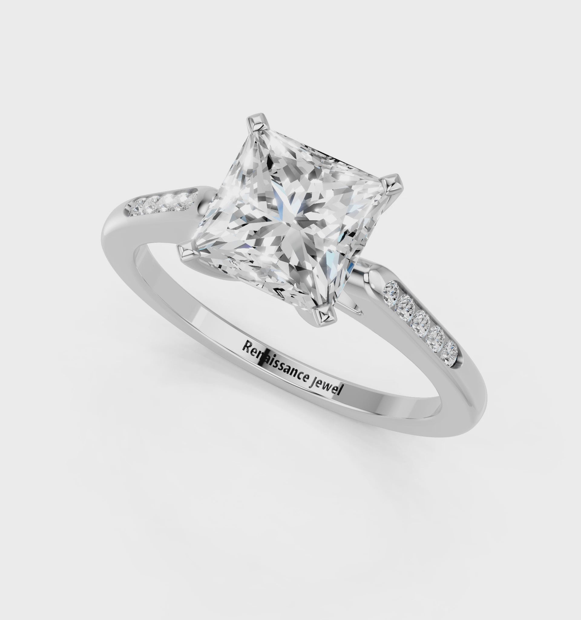 White gold Princess Cut Channel Set Solitaire Engagement Ring with Four-Prong Setting_120
