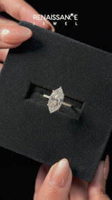 Yellow gold Marquise Cut Diamond Solitaire Ring with Round  Pavé Band and Four-Prong Setting