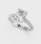 Platinum Radiant Cut Diamond Solitaire Engagement Ring with Cathedral Setting and Four-Prong Mount